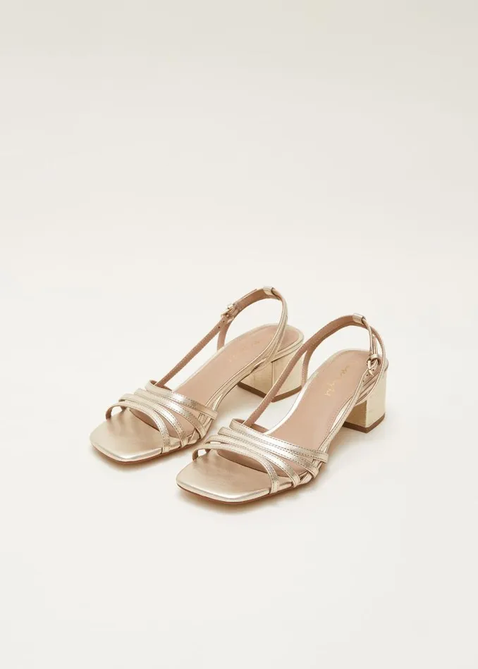 Phase Eight Sandals Gold Leather Block Heels Gold 8211 Women