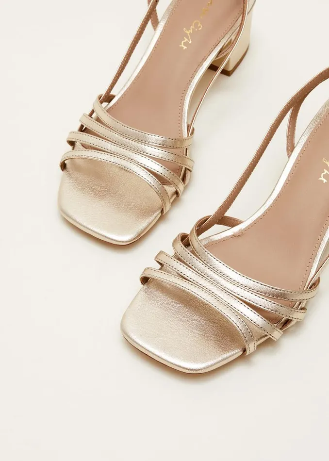 Phase Eight Sandals Gold Leather Block Heels Gold 8211 Women