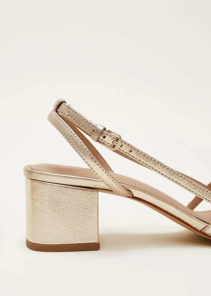 Phase Eight Sandals Gold Leather Block Heels Gold 8211 Women