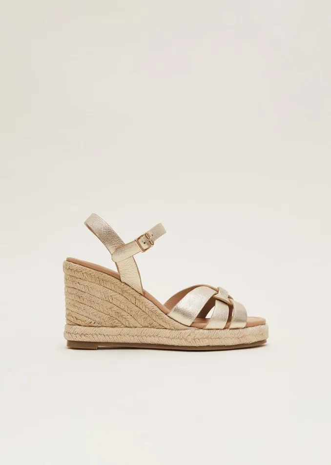 Phase Eight Sandals Leather Wedge Espadrilles Gold 8211 Women