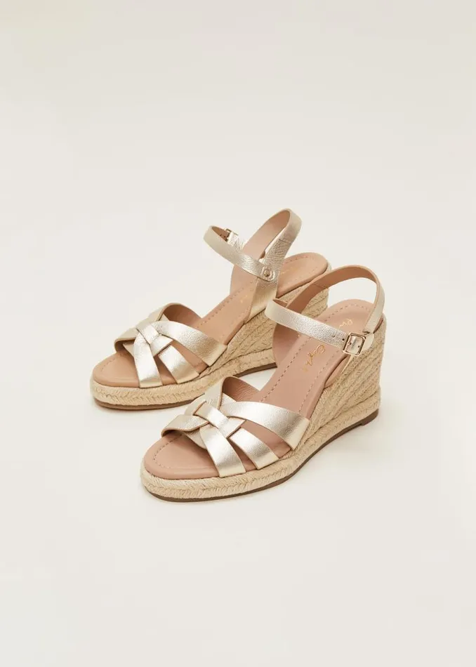 Phase Eight Sandals Leather Wedge Espadrilles Gold 8211 Women