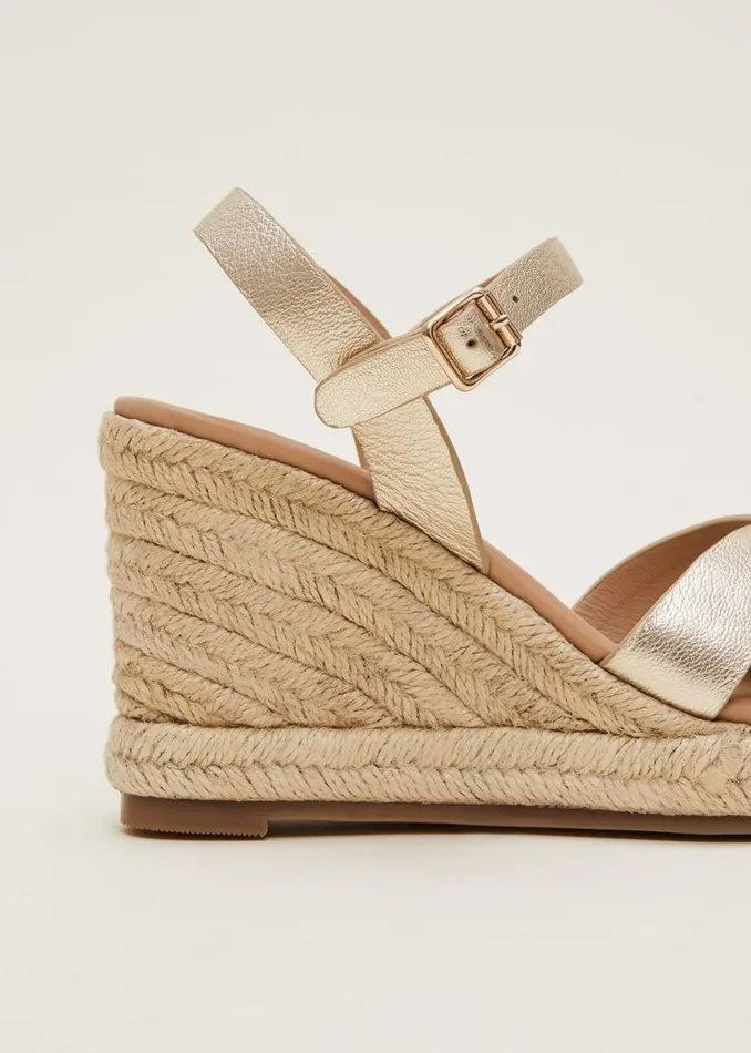 Phase Eight Sandals Leather Wedge Espadrilles Gold 8211 Women