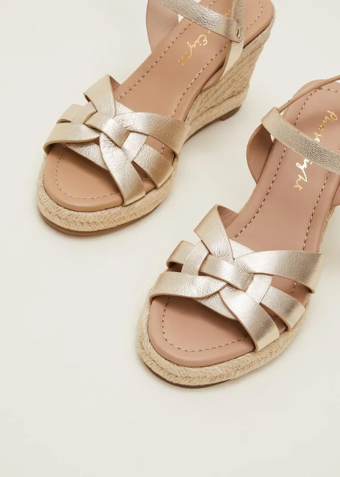 Phase Eight Sandals Leather Wedge Espadrilles Gold 8211 Women