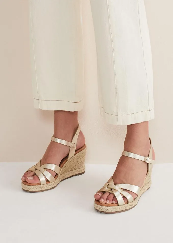 Phase Eight Sandals Leather Wedge Espadrilles Gold 8211 Women