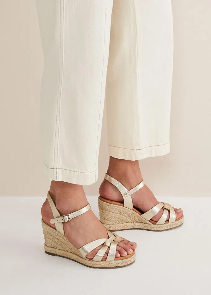 Phase Eight Sandals Leather Wedge Espadrilles Gold 8211 Women