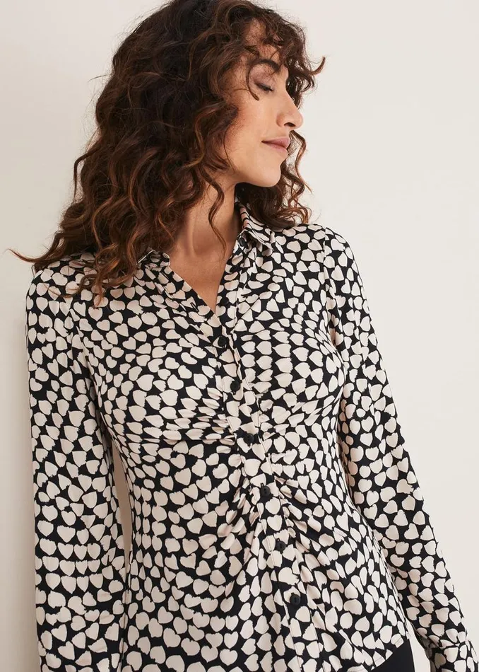 Phase Eight Shirts and Blouses Kesia Ruched Front Heart Print Shirt Blackcamel 8211 Women Phase Eight Shirts and Blouses Kesia Ruched Front Heart Print Shirt Blackcamel 8211 Women