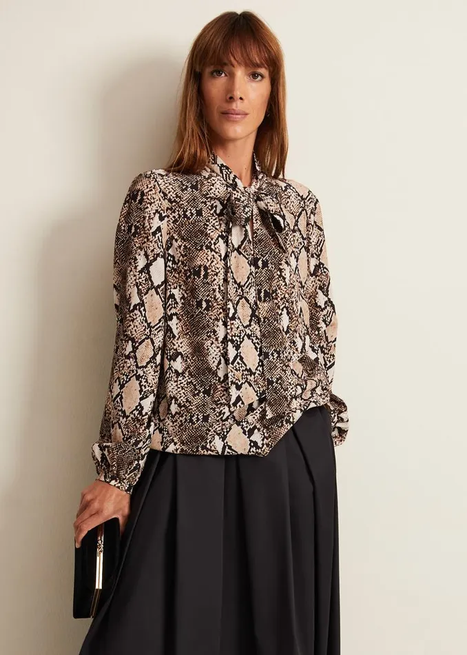 Phase Eight Shirts and Blouses Semira Snake Tie Blouse Neutral 8211 Women