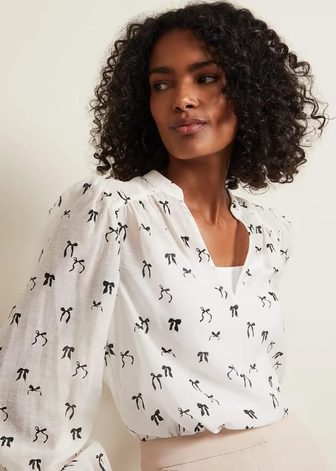 Phase Eight Shirts and Blouses Taytum Bow Print Blouse Ivory 8211 Women