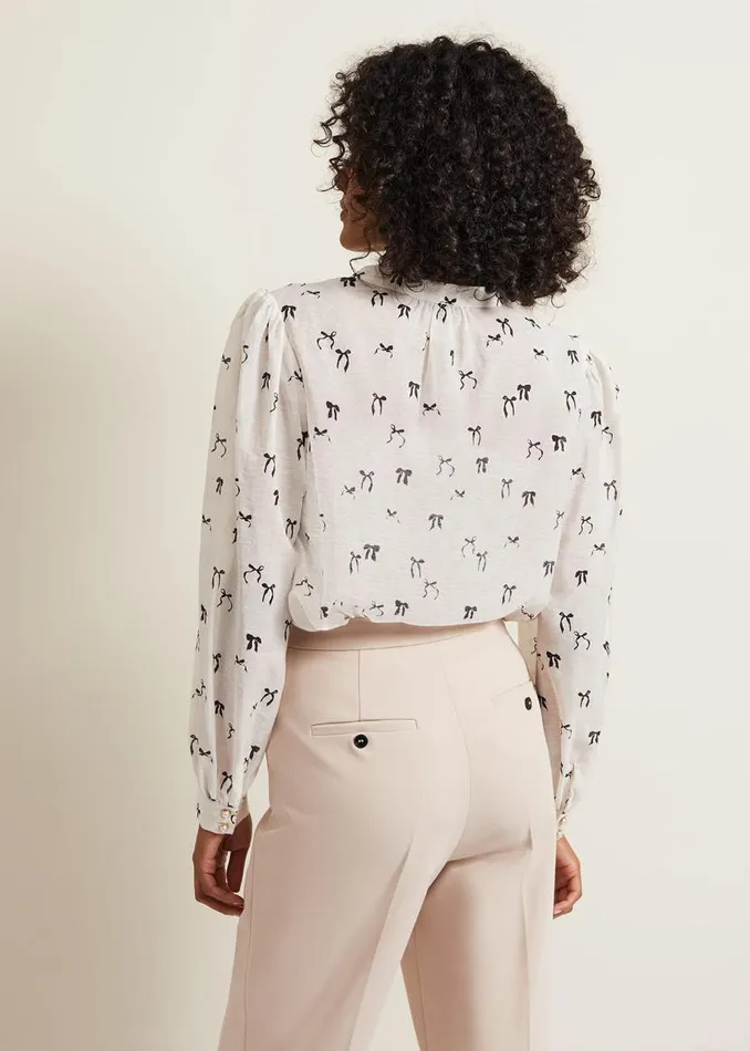 Phase Eight Shirts and Blouses Taytum Bow Print Blouse Ivory 8211 Women