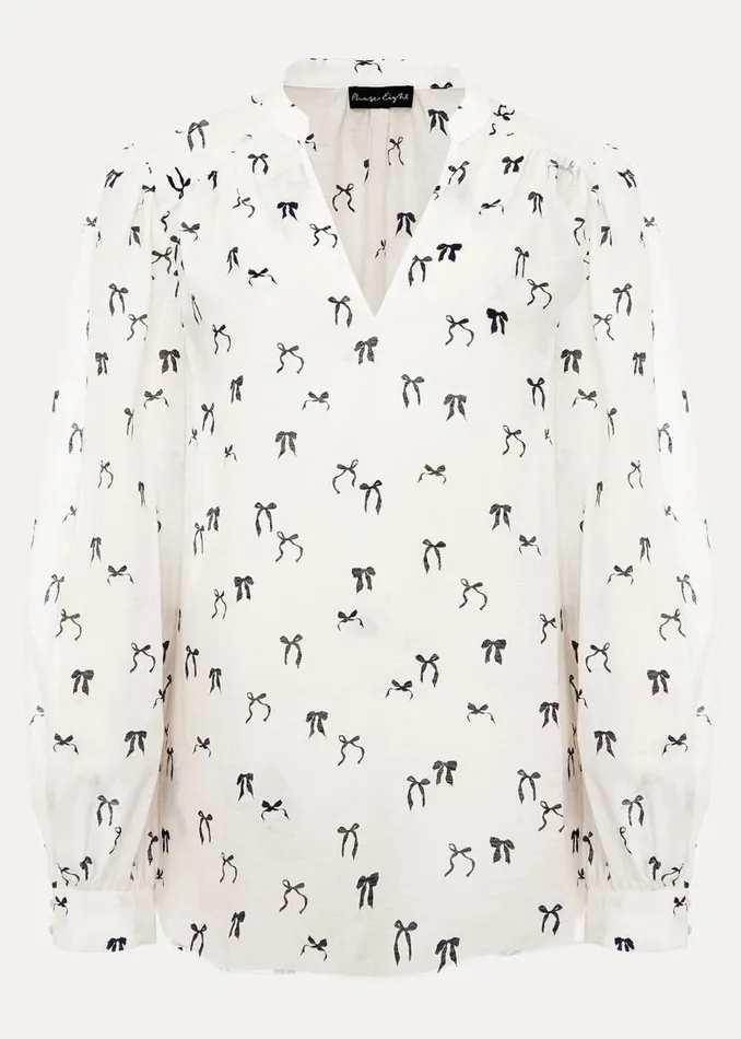 Phase Eight Shirts and Blouses Taytum Bow Print Blouse Ivory 8211 Women