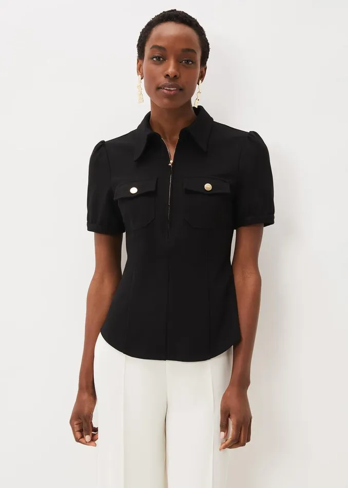 Phase Eight Tops and TShirts Shaden Zip Front Ponte Top Black 8211 Women