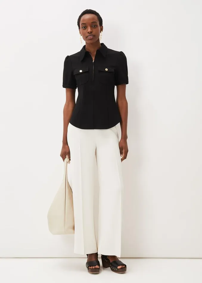 Phase Eight Tops and TShirts Shaden Zip Front Ponte Top Black 8211 Women