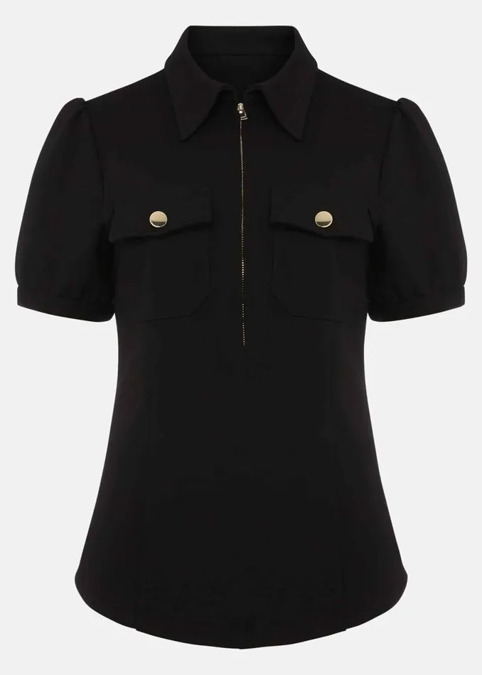Phase Eight Tops and TShirts Shaden Zip Front Ponte Top Black 8211 Women