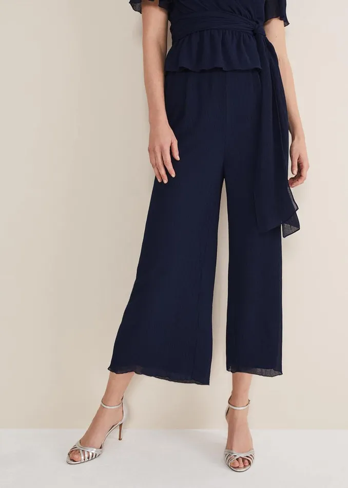 Phase Eight Trousers Aster Plisse Trousers CoOrd French Navy 8211 Women
