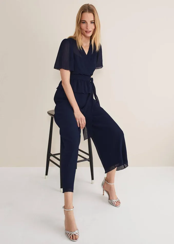Phase Eight Trousers Aster Plisse Trousers CoOrd French Navy 8211 Women