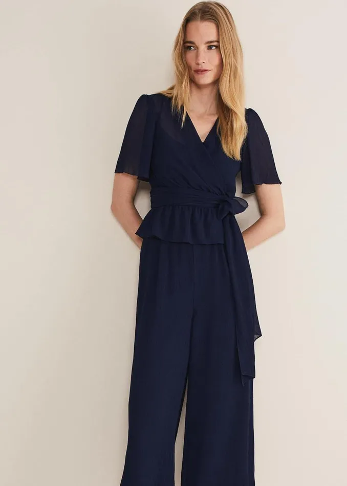 Phase Eight Trousers Aster Plisse Trousers CoOrd French Navy 8211 Women