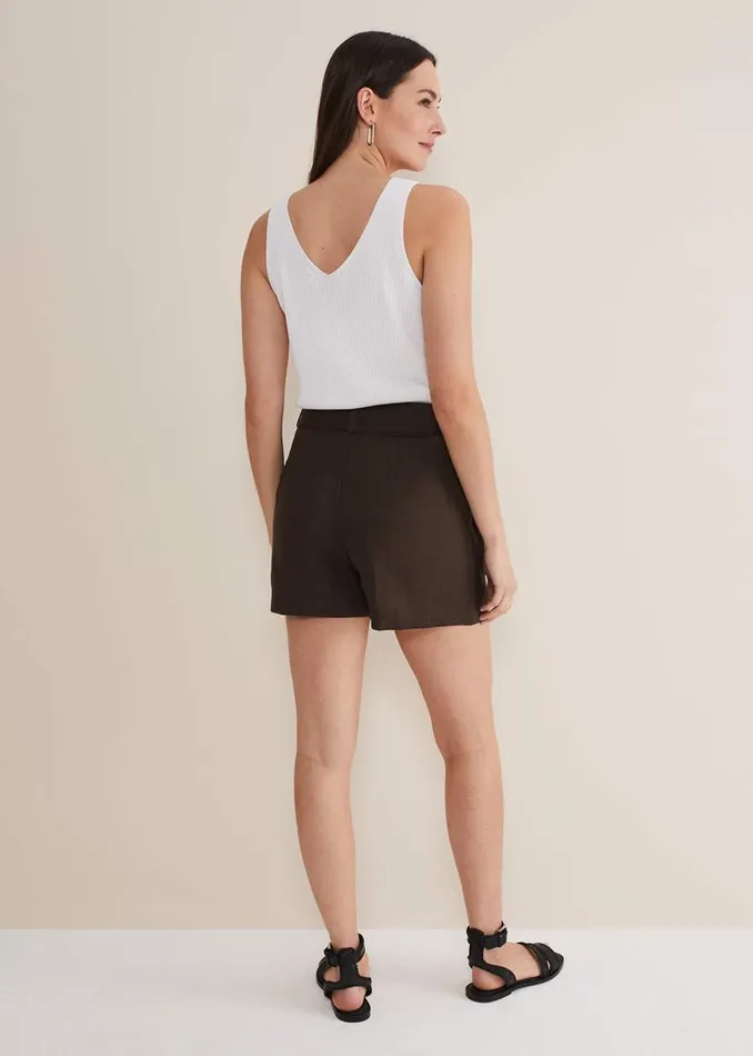 Phase Eight Trousers Hazel Belted Linen Short Chocolate 8211 Women