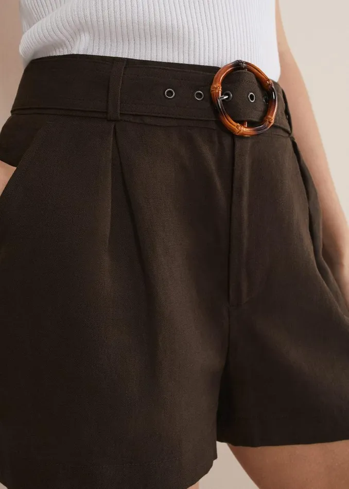 Phase Eight Trousers Hazel Belted Linen Short Chocolate 8211 Women