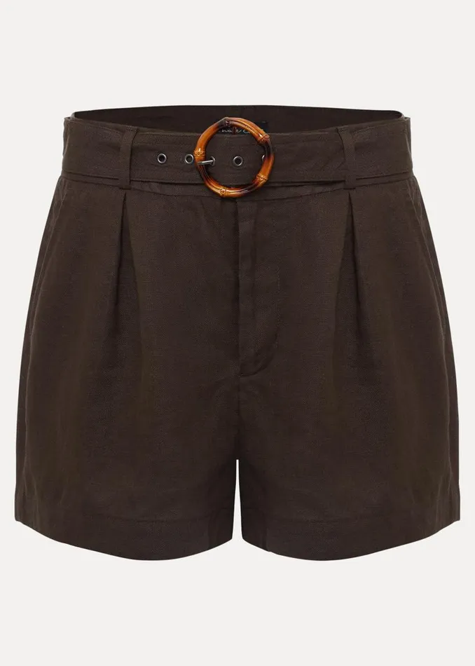 Phase Eight Trousers Hazel Belted Linen Short Chocolate 8211 Women