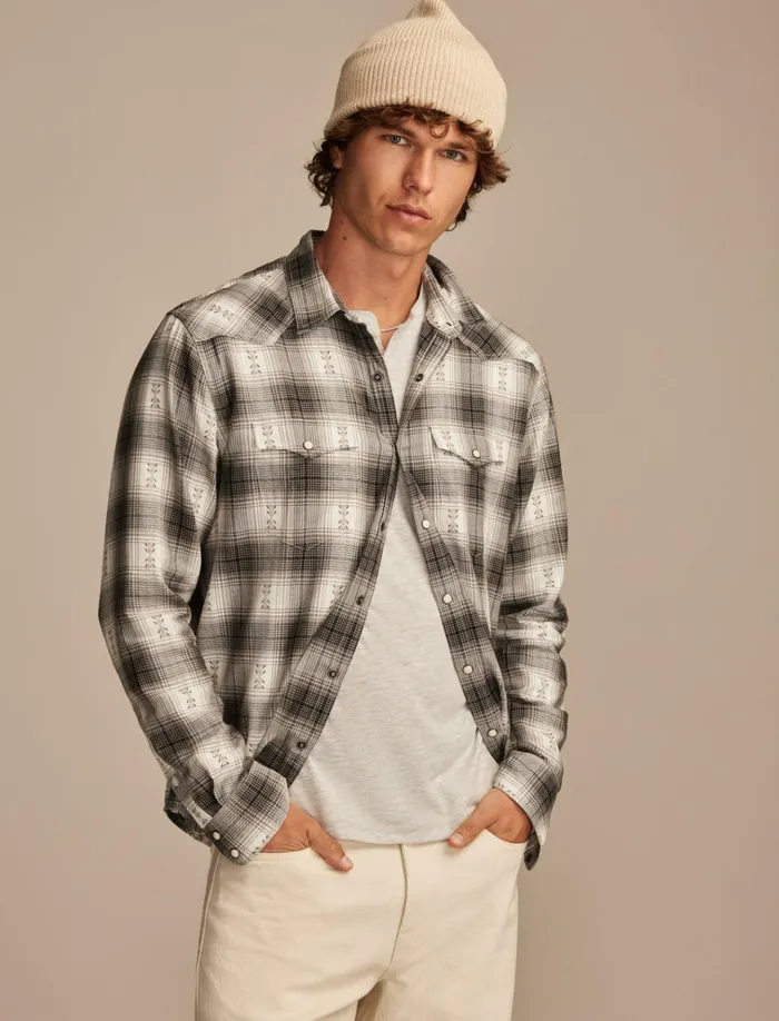 Plaid Dobby Western Long Sleeve Shirt Grey Multi Men Lucky Brand ButtonDowns