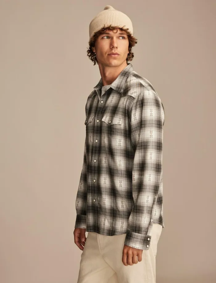 Plaid Dobby Western Long Sleeve Shirt Grey Multi Men Lucky Brand ButtonDowns
