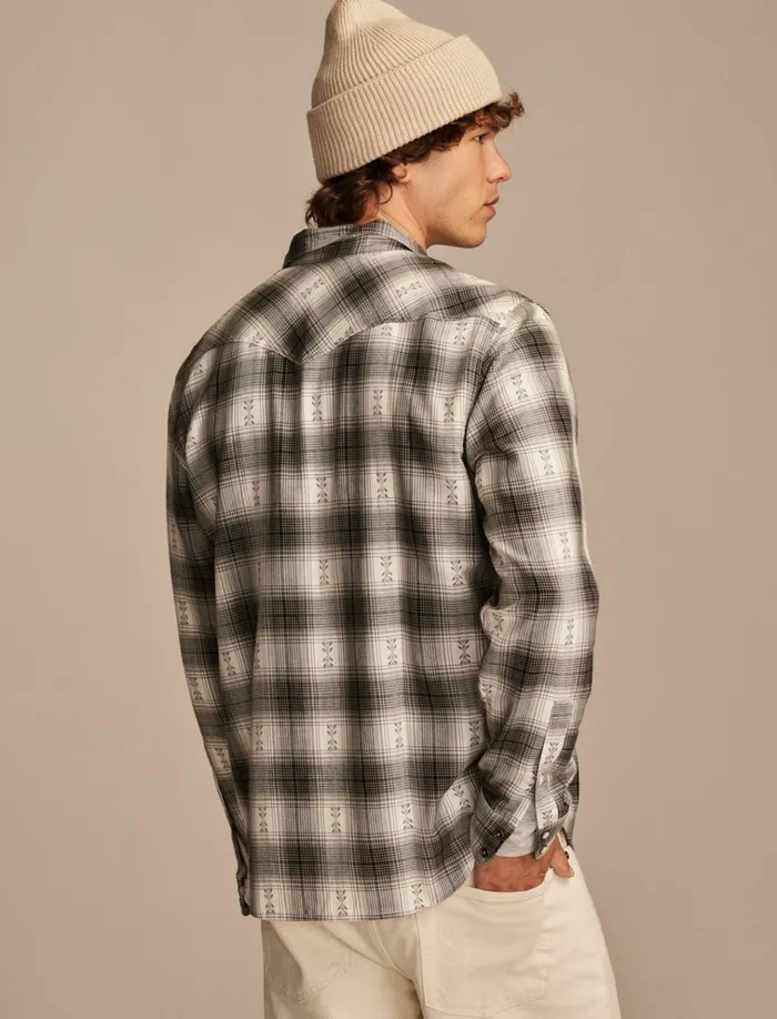 Plaid Dobby Western Long Sleeve Shirt Grey Multi Men Lucky Brand ButtonDowns
