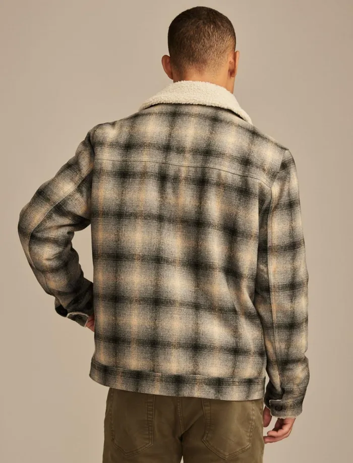 Plaid Faux Shearling Lined Trucker Jacket Grey Plaid Men Lucky Brand Jackets and Outerwear