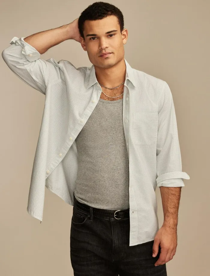 Plaid One Pocket Poplin Long Sleeve Shirt White Multi Men Lucky Brand ButtonDowns Plaid One Pocket Poplin Long Sleeve Shirt White Multi Men Lucky Brand ButtonDowns