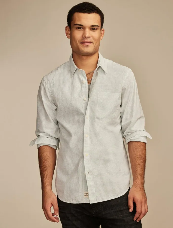 Plaid One Pocket Poplin Long Sleeve Shirt White Multi Men Lucky Brand ButtonDowns