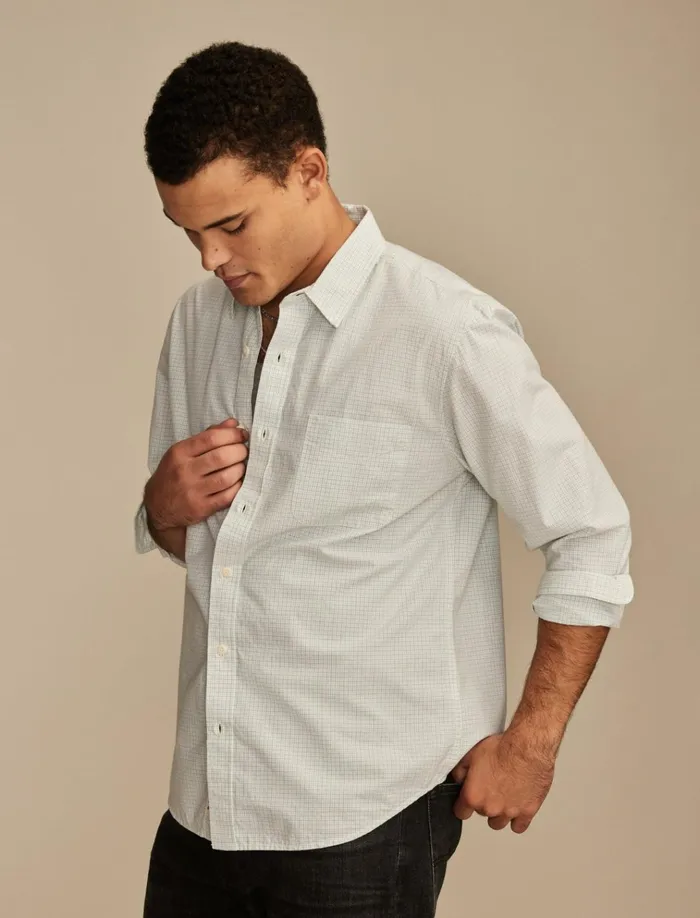 Plaid One Pocket Poplin Long Sleeve Shirt White Multi Men Lucky Brand ButtonDowns