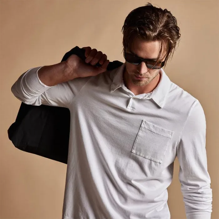 PolosNovelty Tops Men James Perse Sueded Jersey Rugby Polo White
