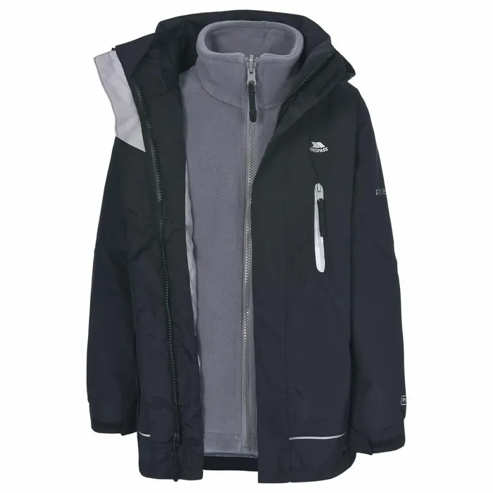 Prime 3in1 Waterproof Jacket With Fleece Black Kids Trespass 3 In 1 Jackets