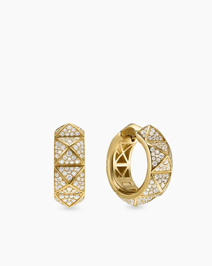 Pyramid Hoop Earrings In 18K Yellow Gold With Diamonds 239mm Women David Yurman Hoop Pyramid Hoop Earrings In 18K Yellow Gold With Diamonds 239mm Women David Yurman Hoop