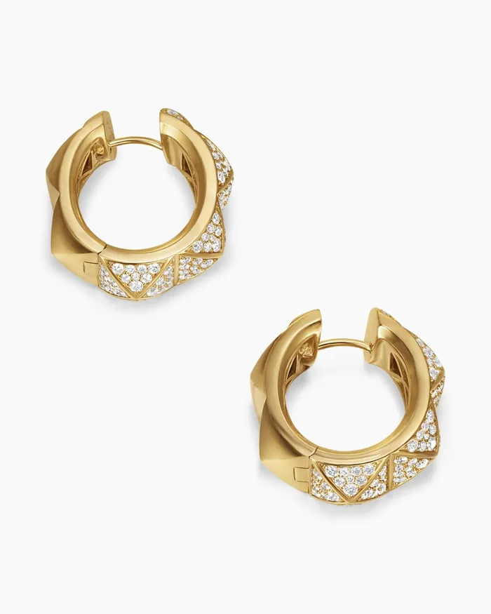 Pyramid Hoop Earrings In 18K Yellow Gold With Diamonds 239mm Women David Yurman Hoop Pyramid Hoop Earrings In 18K Yellow Gold With Diamonds 239mm Women David Yurman Hoop
