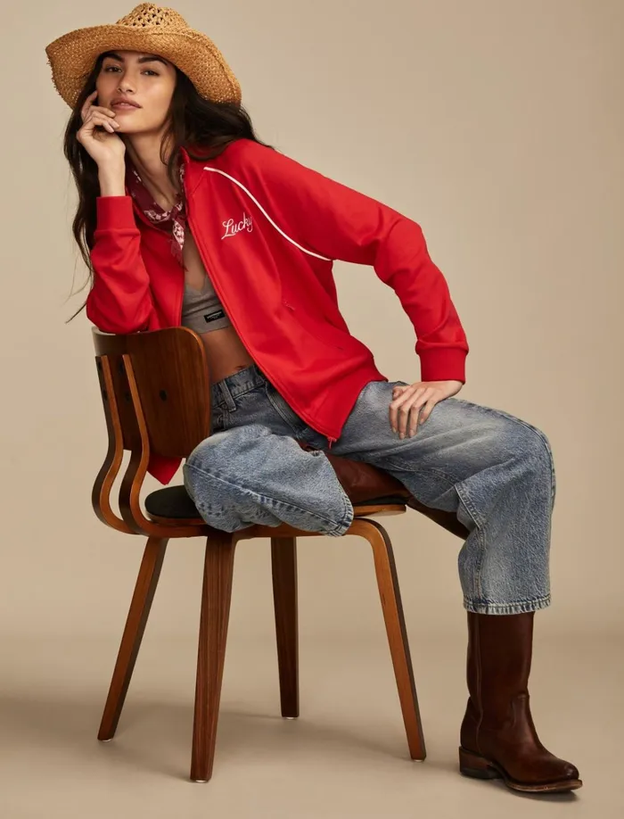 Raglan Track Jacket True Red Women Lucky Brand Activewear