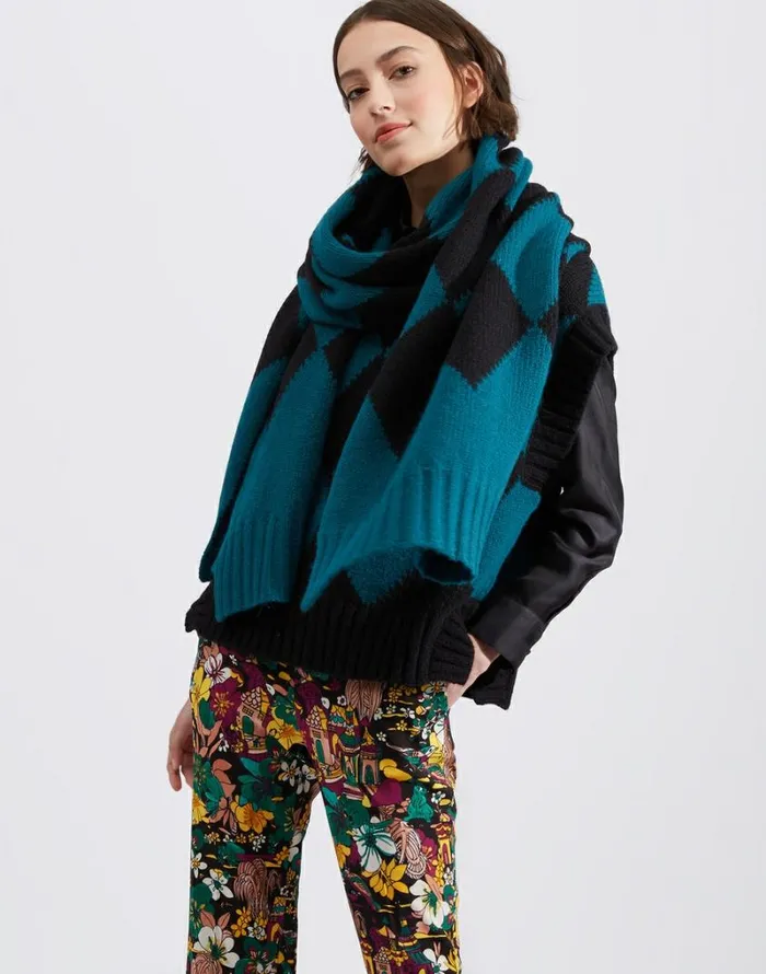 Ready To Wear Foulards and Scarves La Double J Argyle Scarf Green Black Ready To Wear Foulards and Scarves La Double J Argyle Scarf Green Black