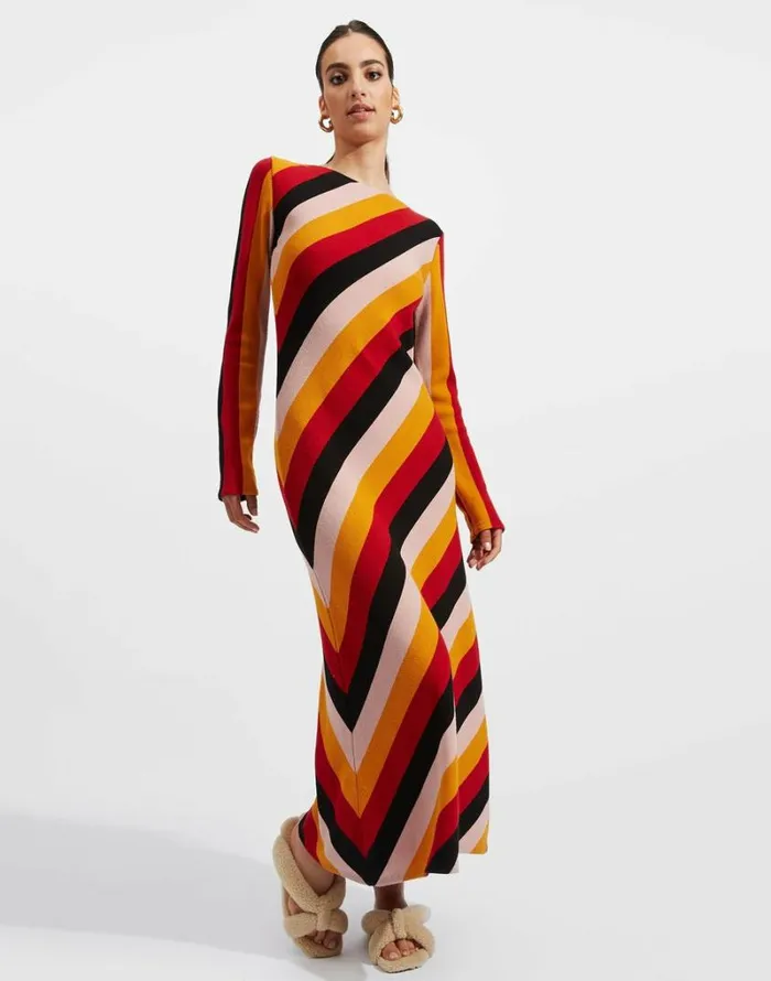 Ready To Wear Knitwear La Double J Knit Swing Dress Black Stripes
