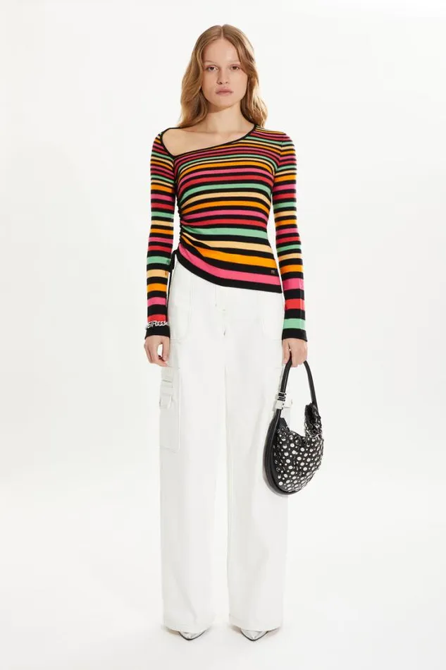Readytowear Sweaters Sonia Rykiel Striped Longsleeved Sweater With Asymmetric Collar Readytowear Sweaters Sonia Rykiel Striped Longsleeved Sweater With Asymmetric Collar