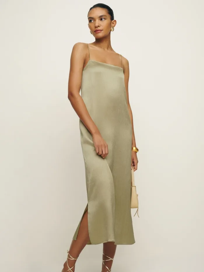 Reformation Dresses Yoshe Dress Cricket Crinkle 8211 Women