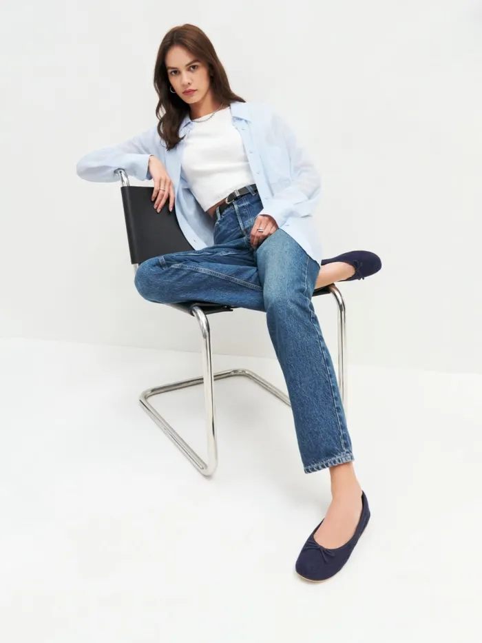 Reformation Flats Apollonia Ballet Flats Dark Denim 8211 Women Reformation Flats Apollonia Ballet Flats Dark Denim 8211 Women