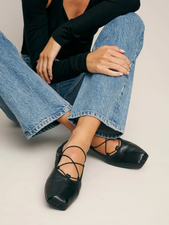 Reformation Flats Barbara Ballet Flat Black Leather 8211 Women Reformation Flats Barbara Ballet Flat Black Leather 8211 Women