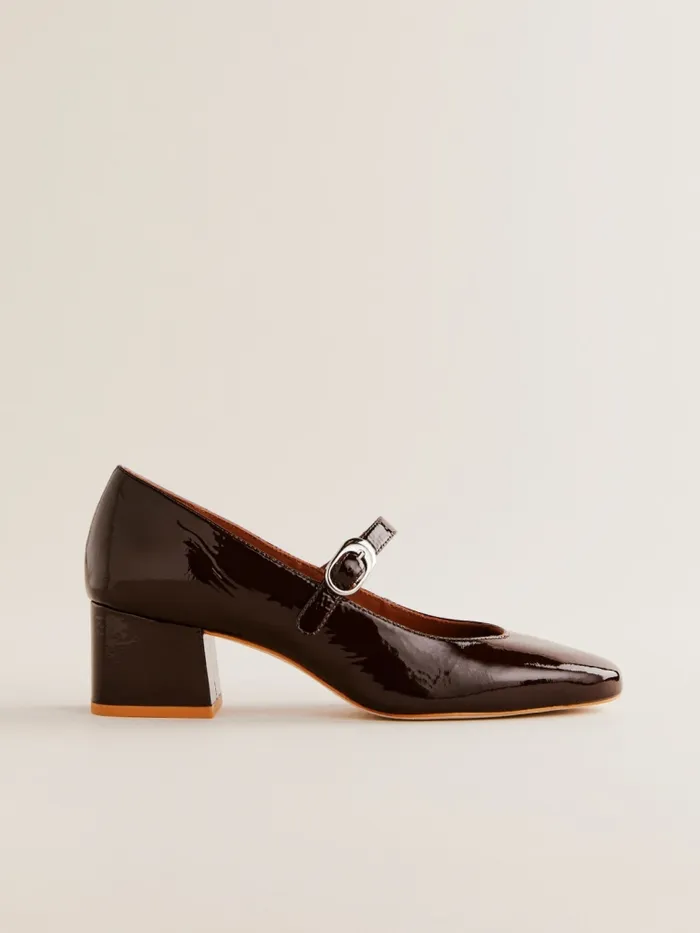Reformation Heels Max Block Heel Rum Raisin Crinkle Patent 8211 Women