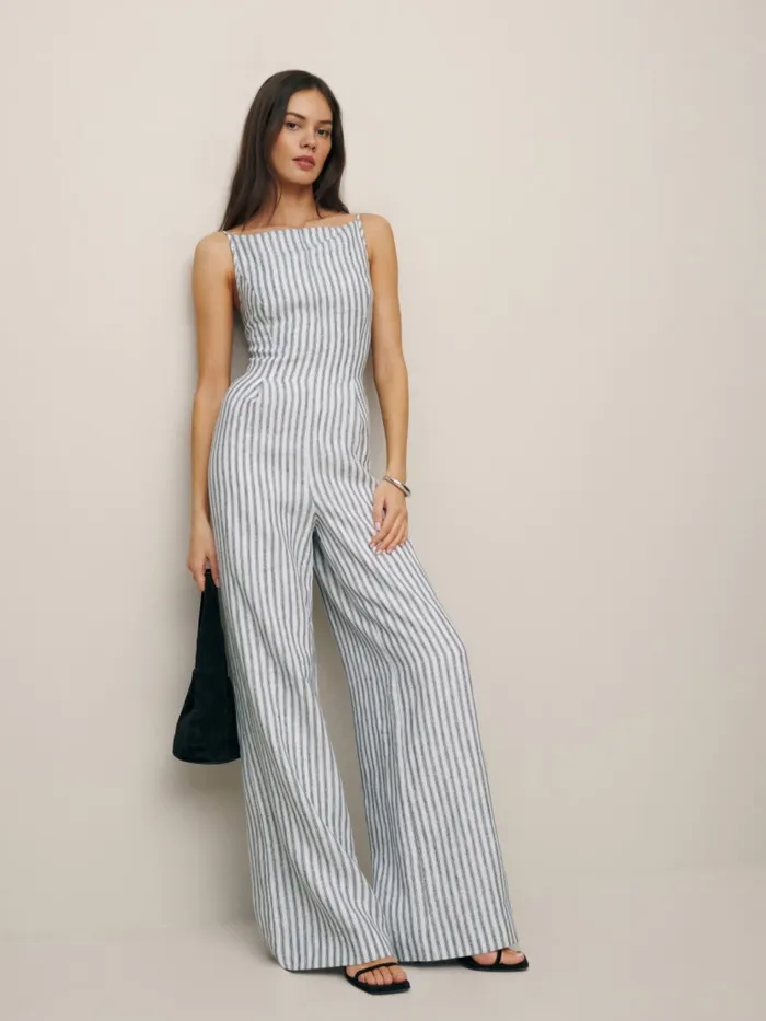 Reformation Jumpsuits Petites Ciara Linen Jumpsuit Antibes Stripe 8211 Women