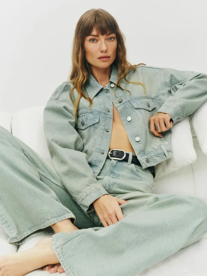 Reformation Outerwear Jori Cropped Denim Jacket Sahara 8211 Women