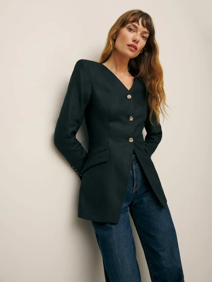 Reformation Outerwear Larsen Linen Jacket Black 8211 Women