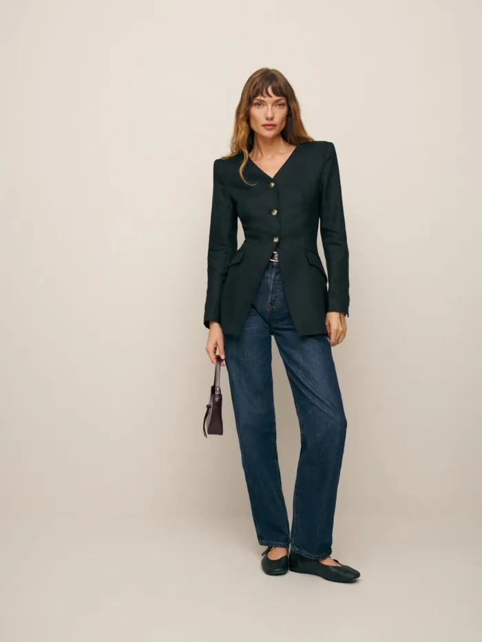 Reformation Outerwear Larsen Linen Jacket Black 8211 Women