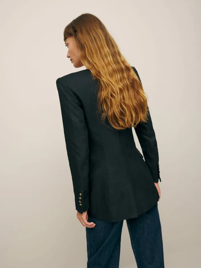 Reformation Outerwear Larsen Linen Jacket Black 8211 Women
