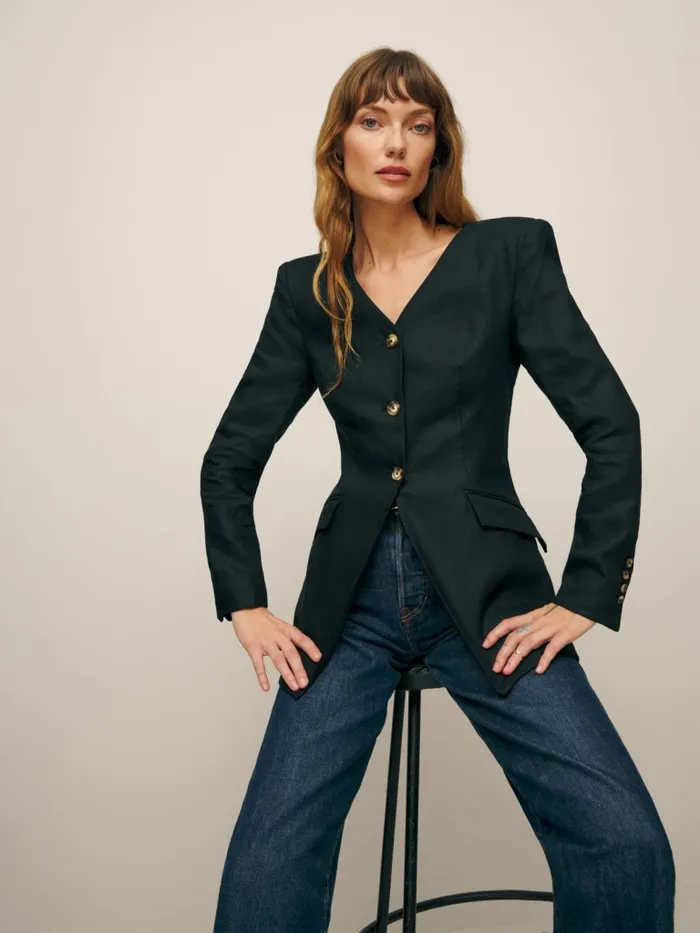 Reformation Outerwear Larsen Linen Jacket Black 8211 Women
