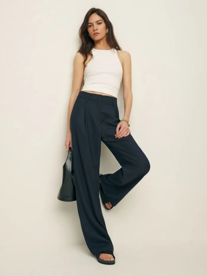 Reformation Pants Alex Pant Navy Stripe 8211 Women