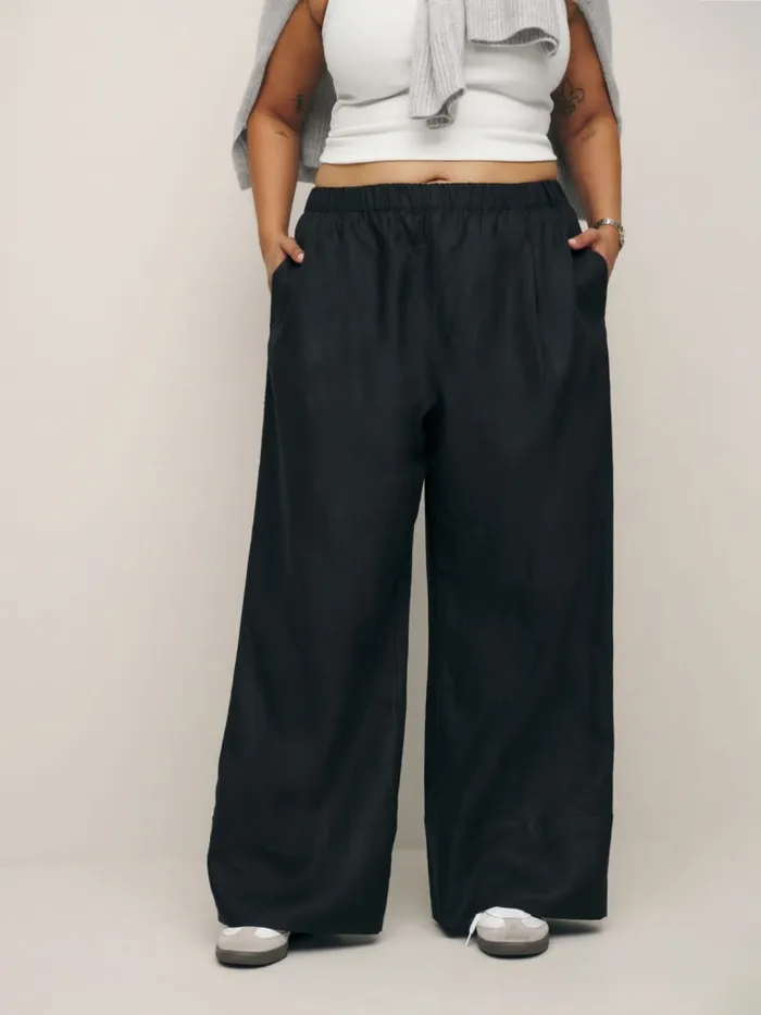 Reformation Pants Fernando Wide Leg Linen Pant Es Black 8211 Women